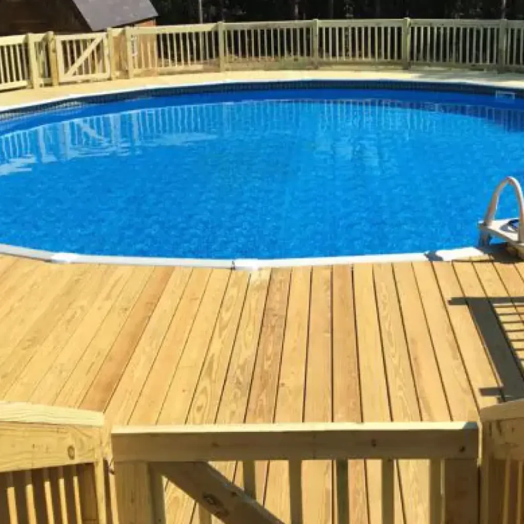 a swimming pool with a deck