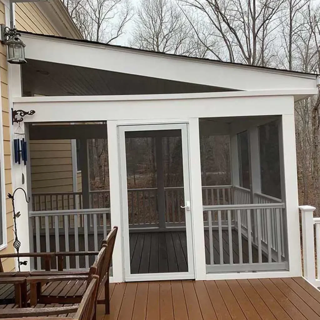 a porch with a screen door